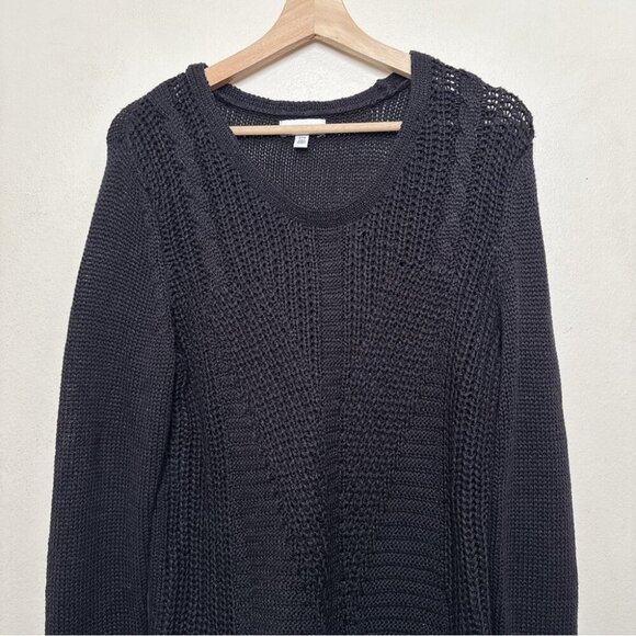 Calvin Klein Womens Medium Cable Open Knit  Shirt Hem Sweater In Black Color - Picture 2 of 11